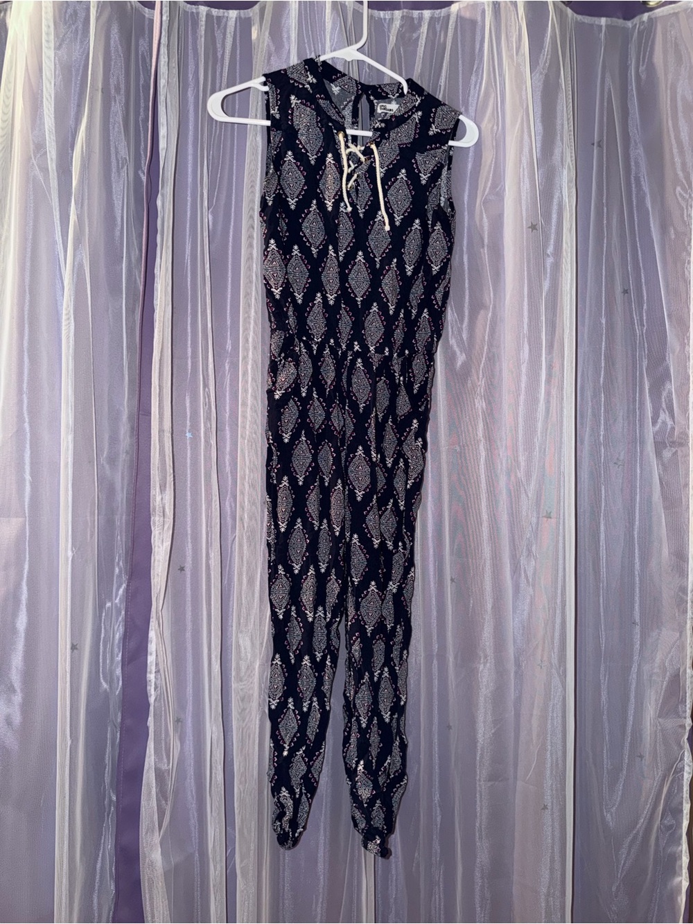 Epic Threads Navy Printed Sleeveless Lace-Up Jumpsuit